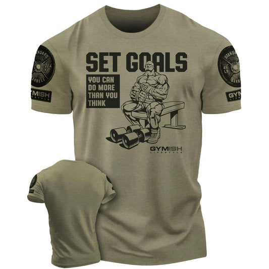 071. SET GOALS Funny Workout Gym T-Shirt for Men