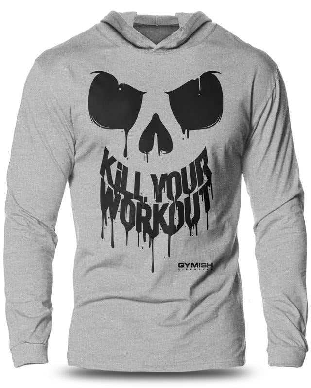 078. Kill Your Workout Lightweight Long Sleeve Hooded Gym T-shirt for Men Soft Cotton Menswear