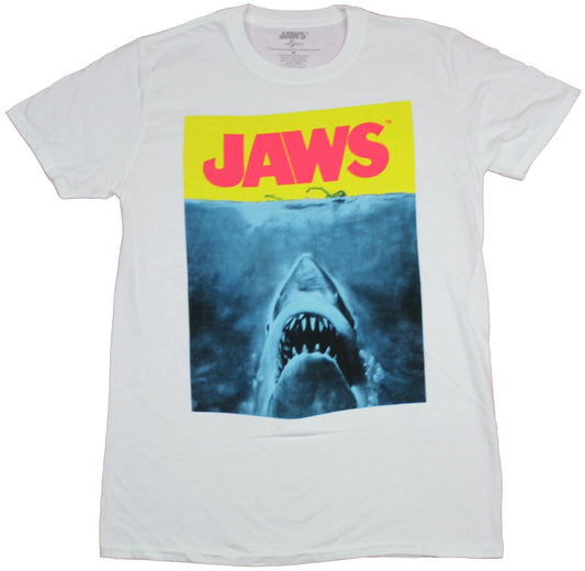 Jaws Mens T-Shirt  - Pink Yellow Title Movie Poster Image