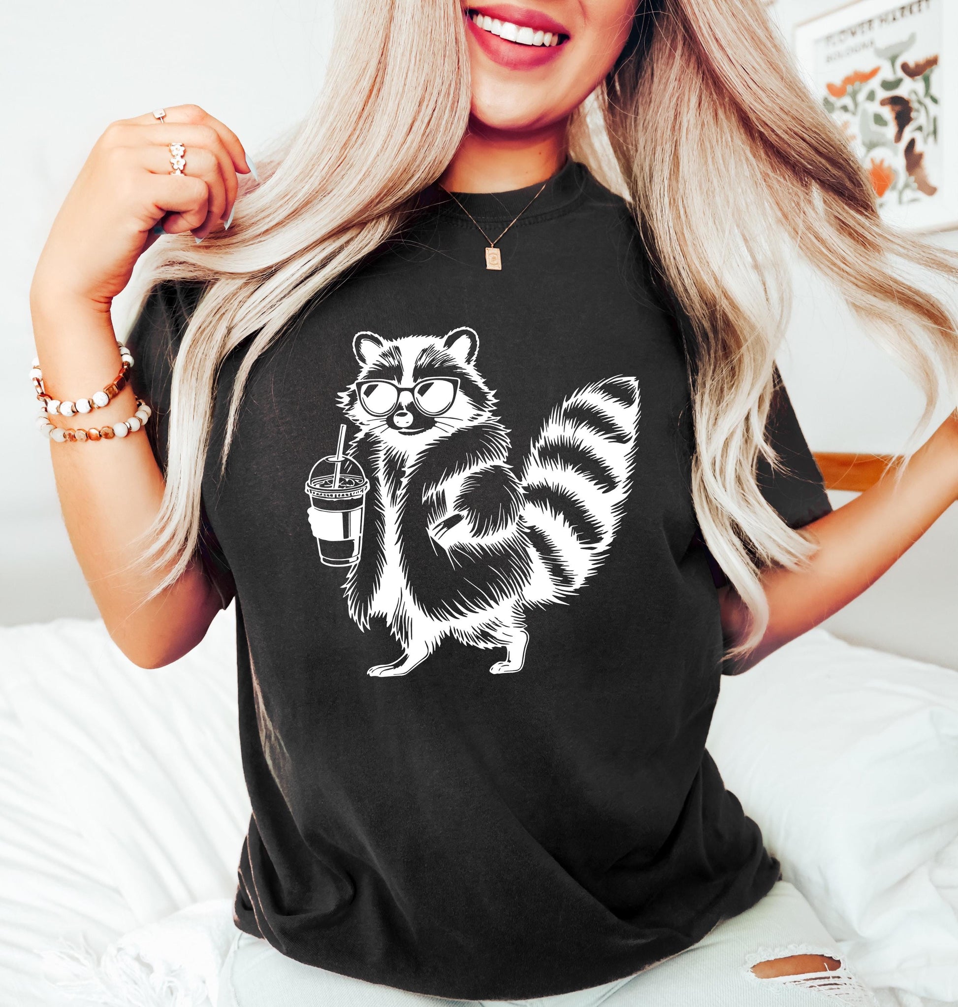 Raccoon Drinking Iced Coffee Animal Meme Coffee Lover Morning Feral Raccoon Drinking (2)
