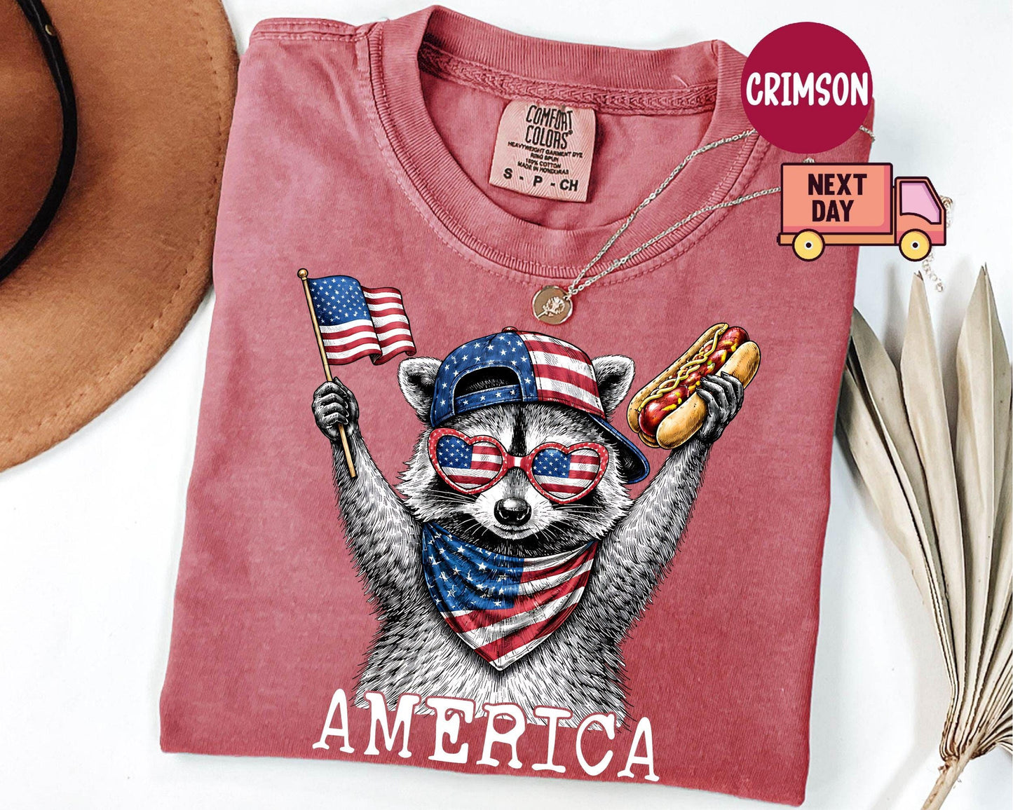 Comfort Colors America Raccoon Dog 4th July Raccoon Patriotic American Flag Tee Retro Usa Animal (2)
