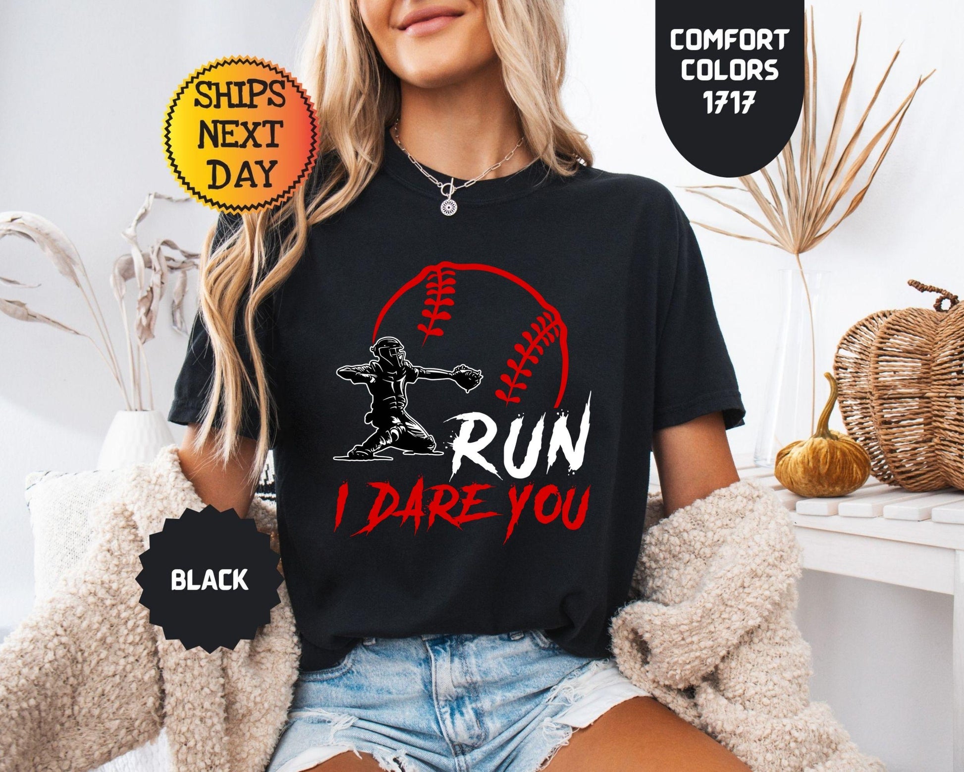 Comfort Colors Run Dare Baseball Catcher Sports Humor Tee (2)