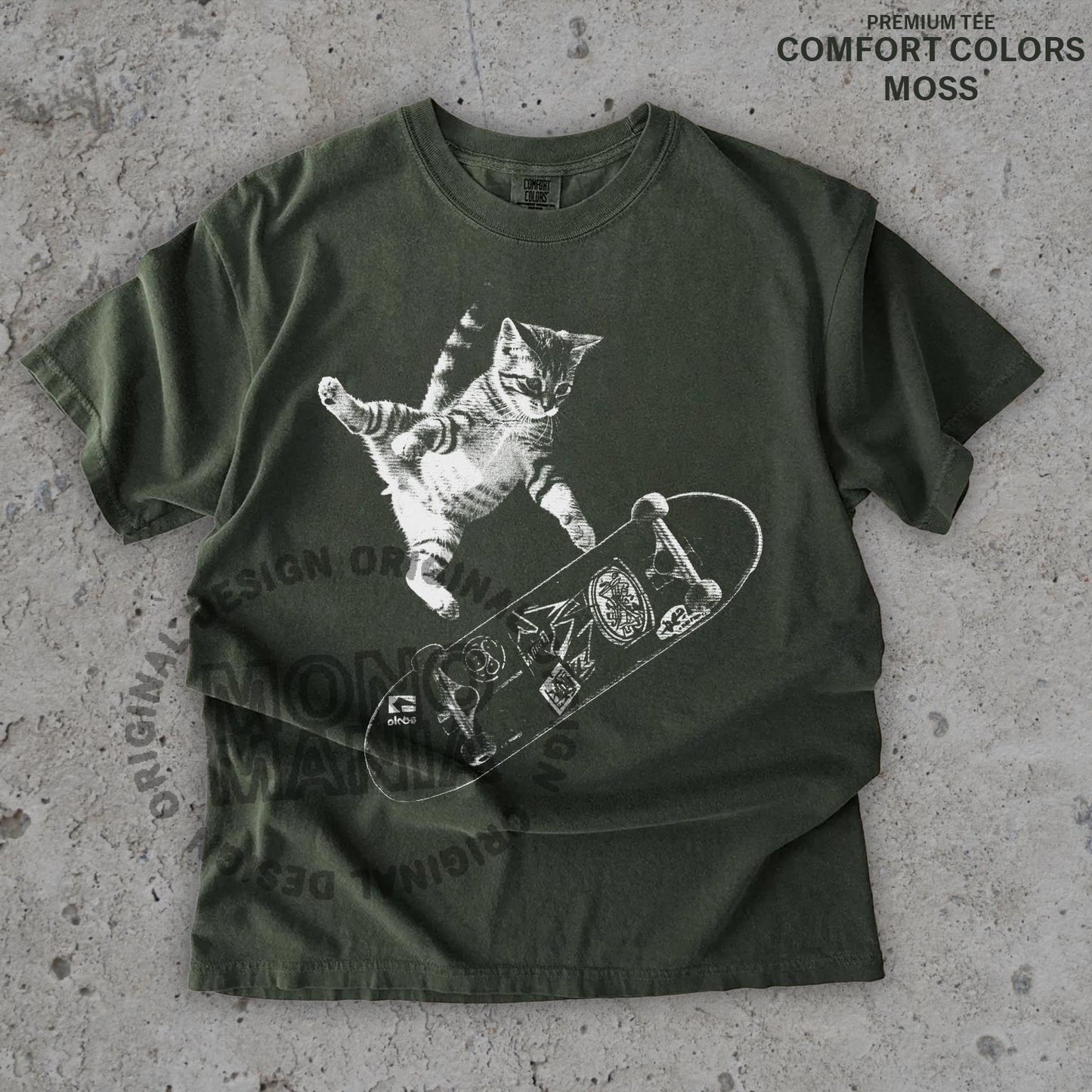 Retro Skateboarding Cat Vintage Kitten Punk Streetwear Tee Y2k Oversized (2)