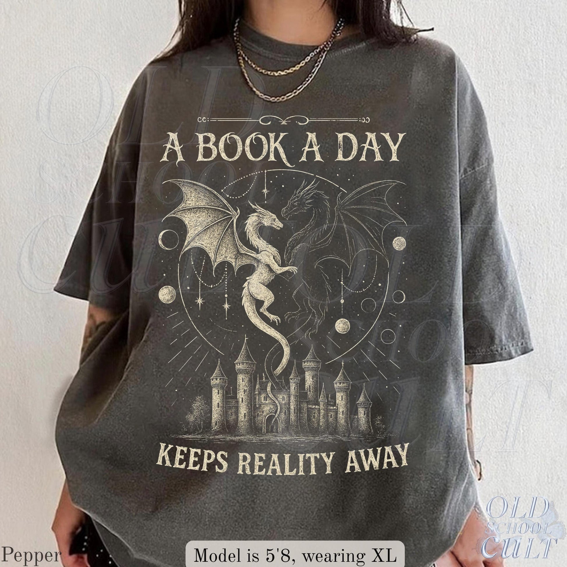 Book Day Keeps Reality Away Dragon Fantasy Comfort Colors Gothic Grunge Castle Reader (2)