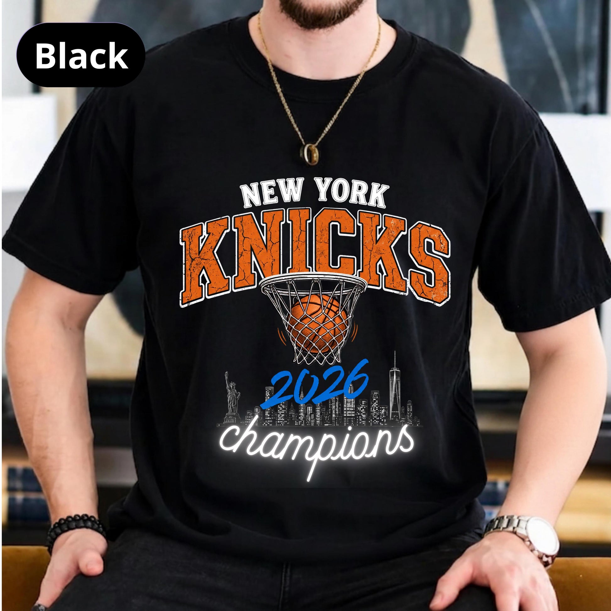 York Knicks Basketball Retro 2026 Champions Tee Nyc Skyline Streetwear Distressed Sporty Urban Fan (2)