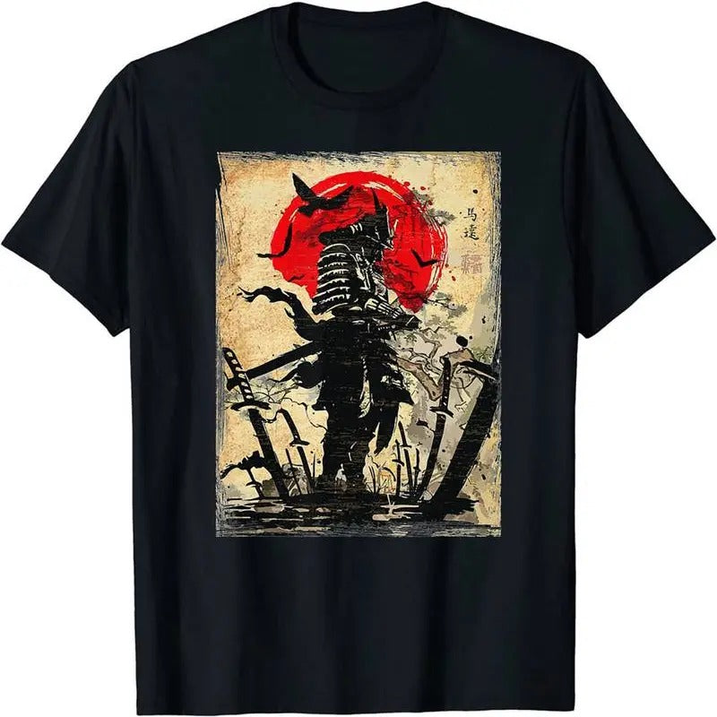 [100% Cotton] Cartoon Warrior Pattern T-shirt, Men's Casual Stretch Round Neck T-shirt For Spring Summer Hoodie, Sweatshirt