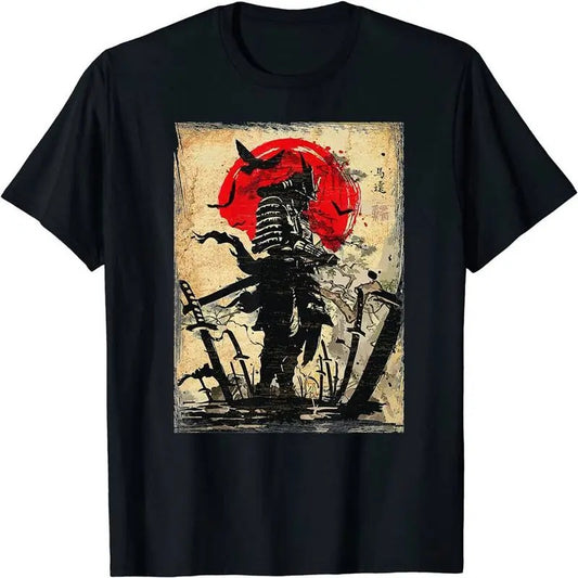 [100% Cotton] Cartoon Warrior Pattern T-shirt, Men's Casual Stretch Round Neck T-shirt For Spring Summer Hoodie, Sweatshirt