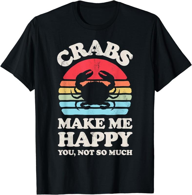 [100% Cotton] Crabs Make Me Happy Crab Sea Animal Seafood Lover Retro Men T-Shirt Hoodie, Sweatshirt | InkThreadWorks.com