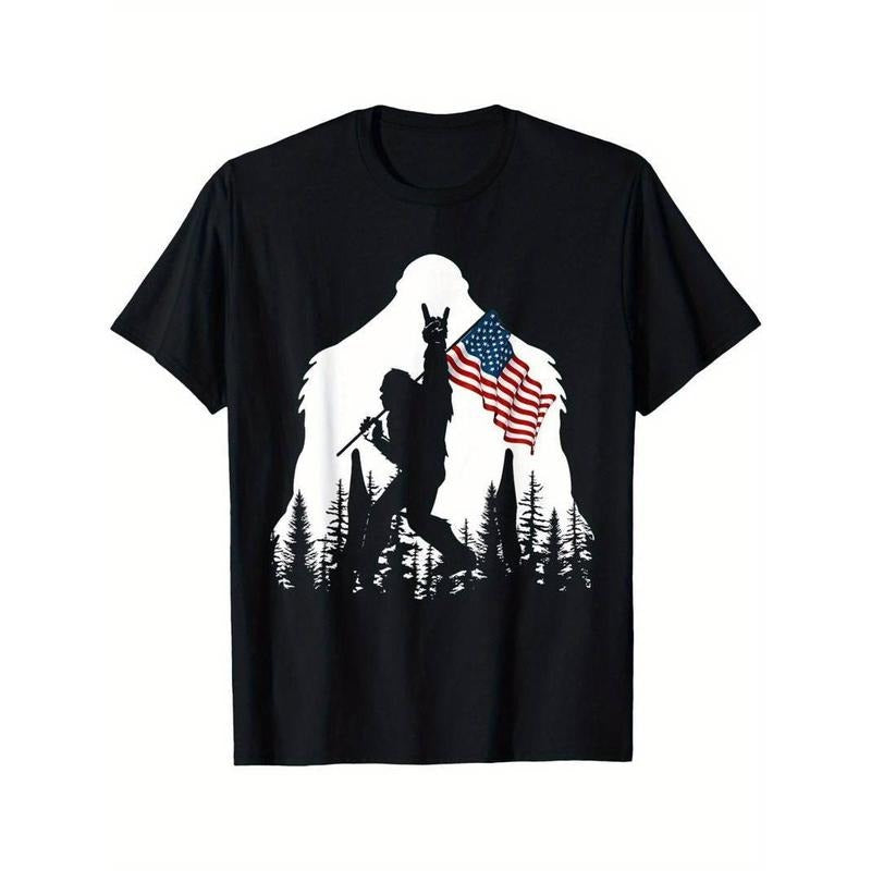 [100% Cotton] High Quality Funny American Flag Sasquatch Believers T-Shirt
