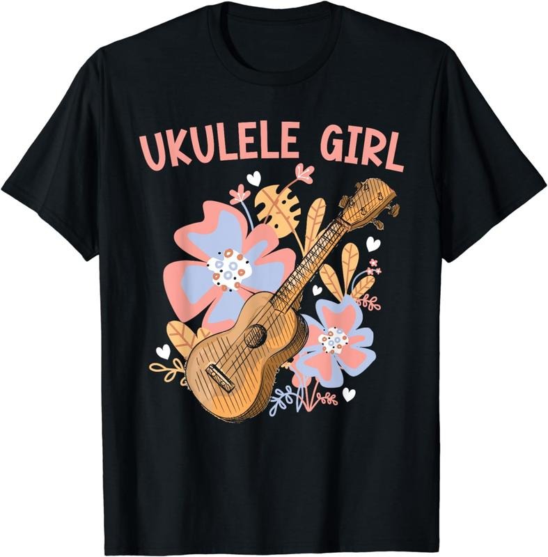 [100% Cotton] Ukulele Girl Flowers T-Shirt Hoodie, Sweatshirt | InkThreadWorks.com