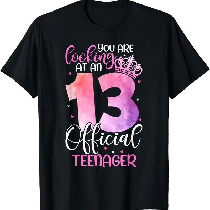 [100% Cotton]13th Birthday Girls 13 Years Cute Official Teenager Birthday Breathable casual T-shirt Hoodie, Sweatshirt