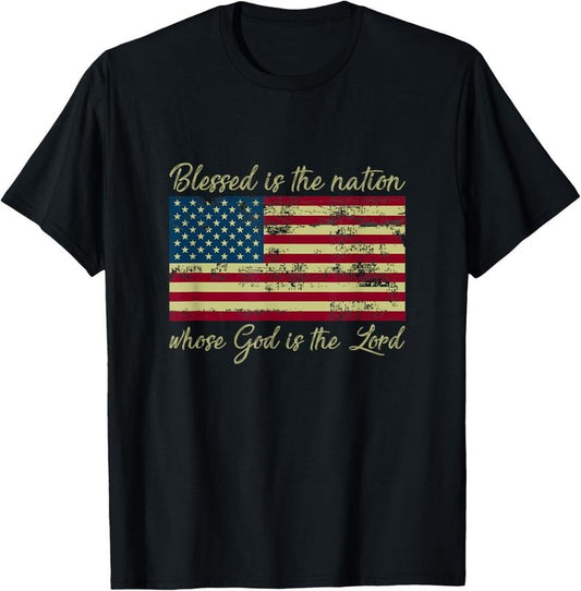 100% Cotton Blessed Is The Nation Whose God Is The Lord Prayer T-Shirt