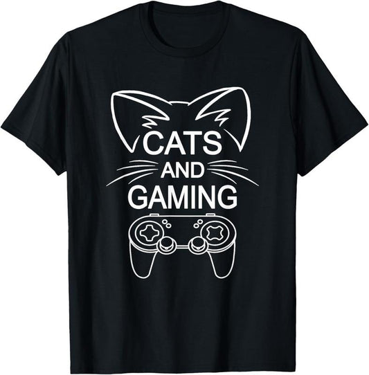 100% Cotton Cats And Gaming Funny Cat Lover Gaming Gift Gamer T-Shirt