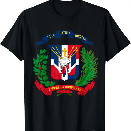 100% Cotton Coat of Arms Republica Dominicana Bandera Dominican Flag T-Shirt
