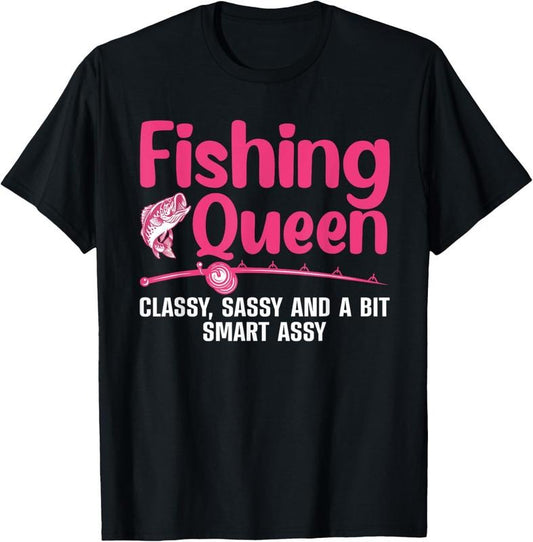 100% Cotton Funny Fishing Queen Design For Women Ladies Fishing Lovers T-Shirt