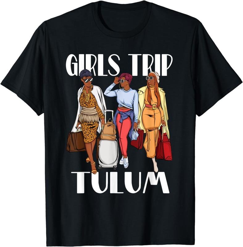 [100% Cotton]Girls Trip Tulum Mexico 2024 Vacation Weekend Black Women T-Shirt Hoodie, Sweatshirt | InkThreadWorks.com