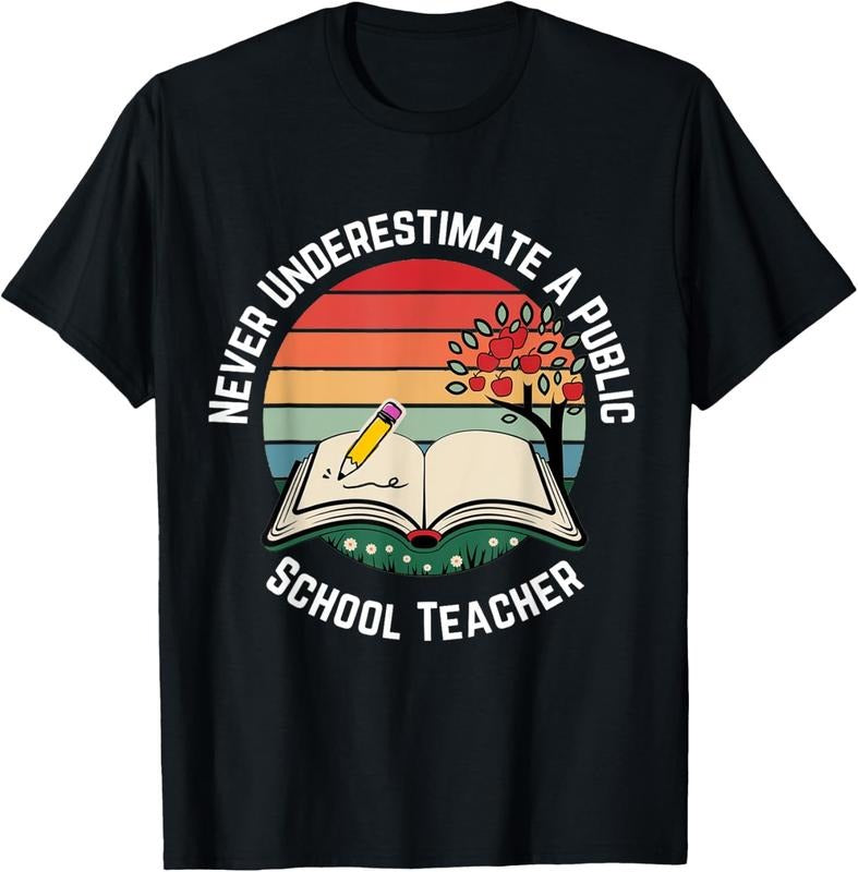 100% Cotton Never Underestimate A Public School Teacher Retro Vintage T-Shirt