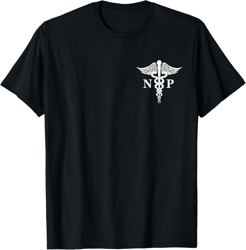 100% Cotton Nurse Practitioner Caduceus Medical Symbol Pocket Logo NP T-Shirt