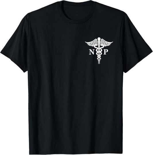 100% Cotton Nurse Practitioner Caduceus Medical Symbol Pocket Logo NP T-Shirt
