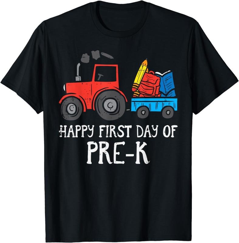[100% Cotton]Tractor Happy First Day Of Pre-K Prek School Farm Truck Boys T-Shirt Hoodie, Sweatshirt | InkThreadWorks.com