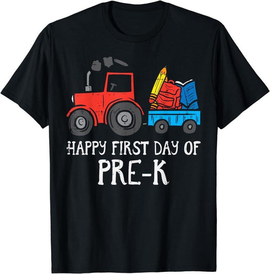 [100% Cotton]Tractor Happy First Day Of Pre-K Prek School Farm Truck Boys T-Shirt Hoodie, Sweatshirt | InkThreadWorks.com