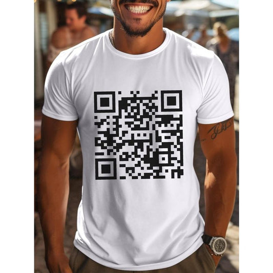 100% cotton T-shirt, Men's casual Summer T-shirt - QR Code ironic printed short-sleeved round neck lightweight all-match T-shirt as a gift Made in USA