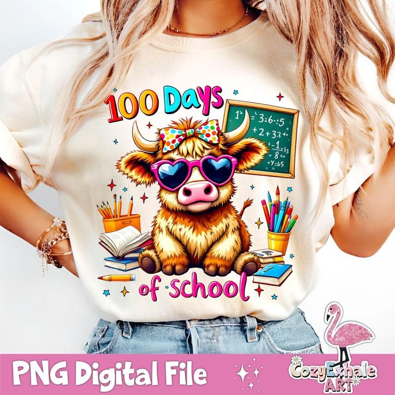 100 Days Of School Highland Cow Shirt, Mowdy 100 Days of School T-Shirt, Cowgirl 100 Days of School T-Shirt, Teacher 100 Day