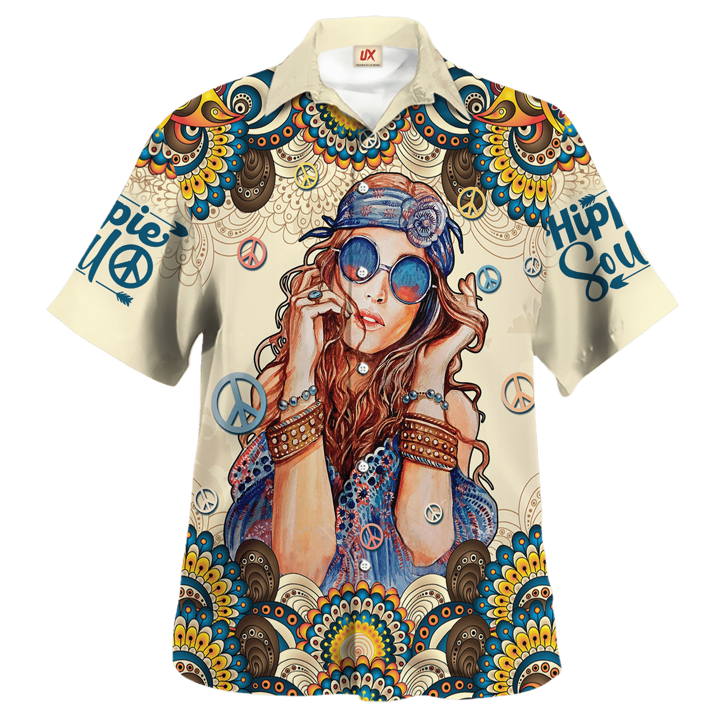 Hippie Hawaiian Shirt Retro Peace Love Vacation Style NV-HP-28