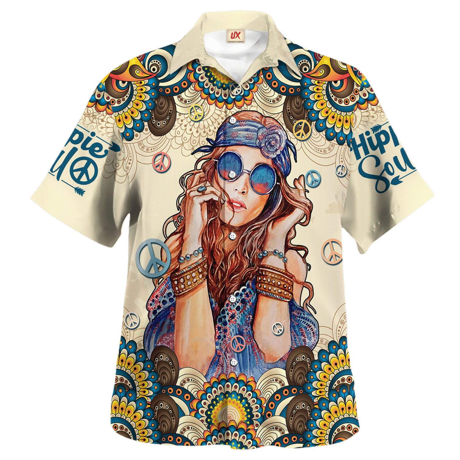 Hippie Hawaiian Shirt Retro Peace Love Vacation Style NV-HP-28