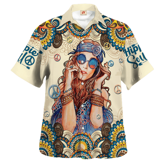 Hippie Hawaiian Shirt Retro Peace Love Vacation Style NV-HP-28
