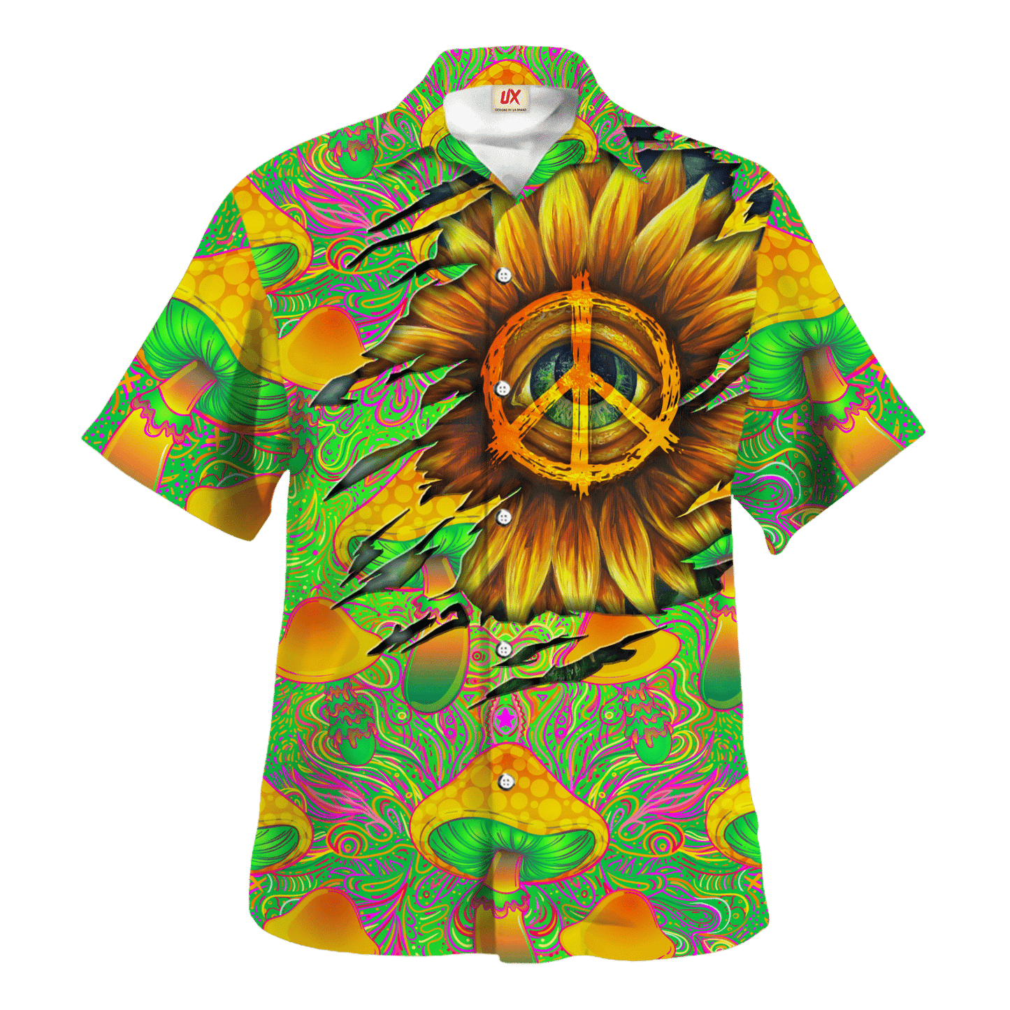 Hippie Hawaiian Shirt Retro Peace Sign Beach Style HBL-HP-28