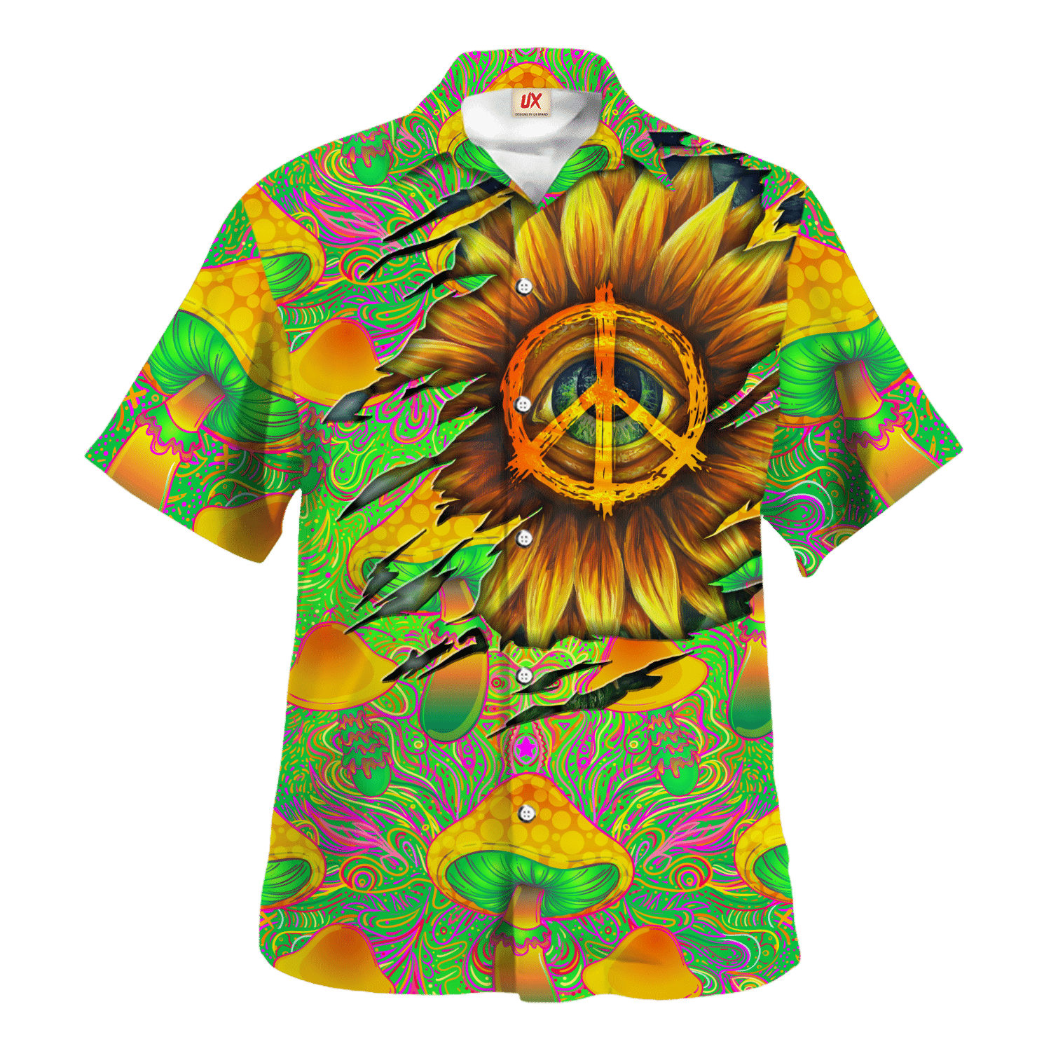 Hippie Hawaiian Shirt Retro Peace Sign Beach Style HBL-HP-28