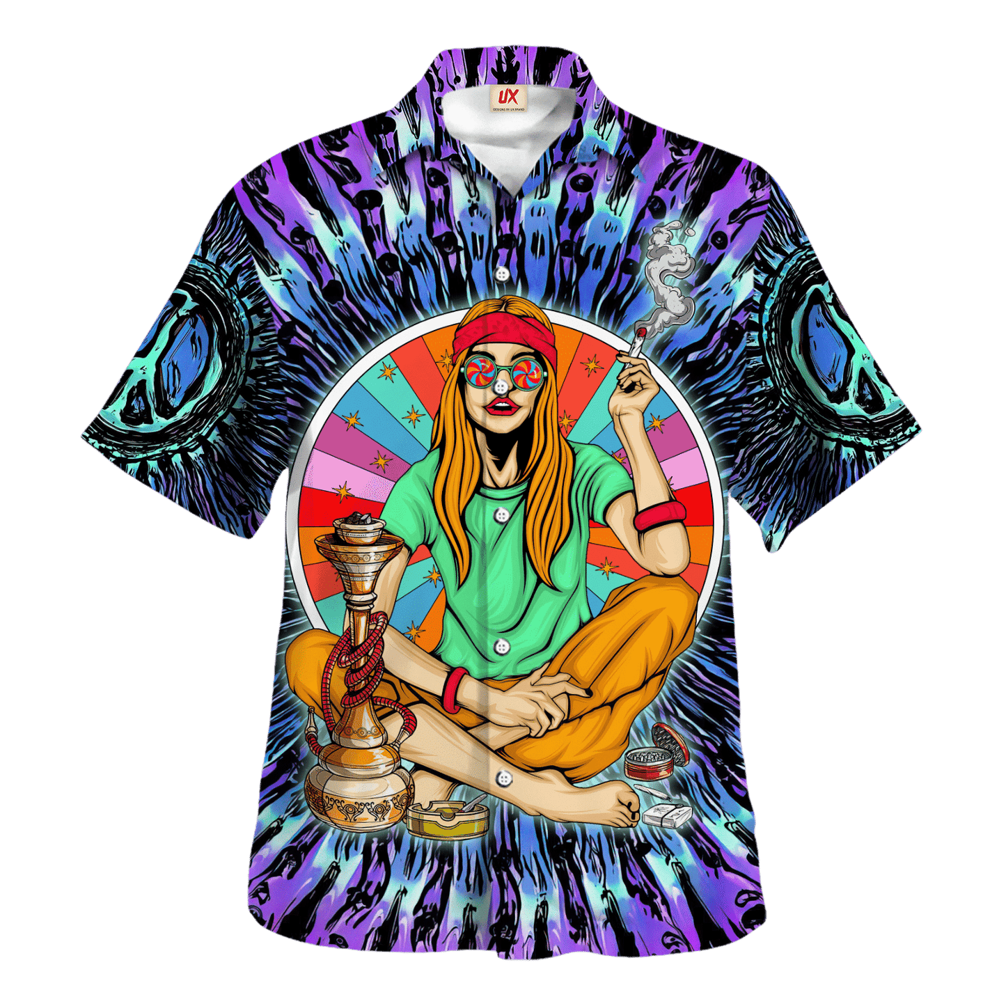 Hippie Hawaiian Shirt Psychedelic Festival Beach Style HBL-HP-33