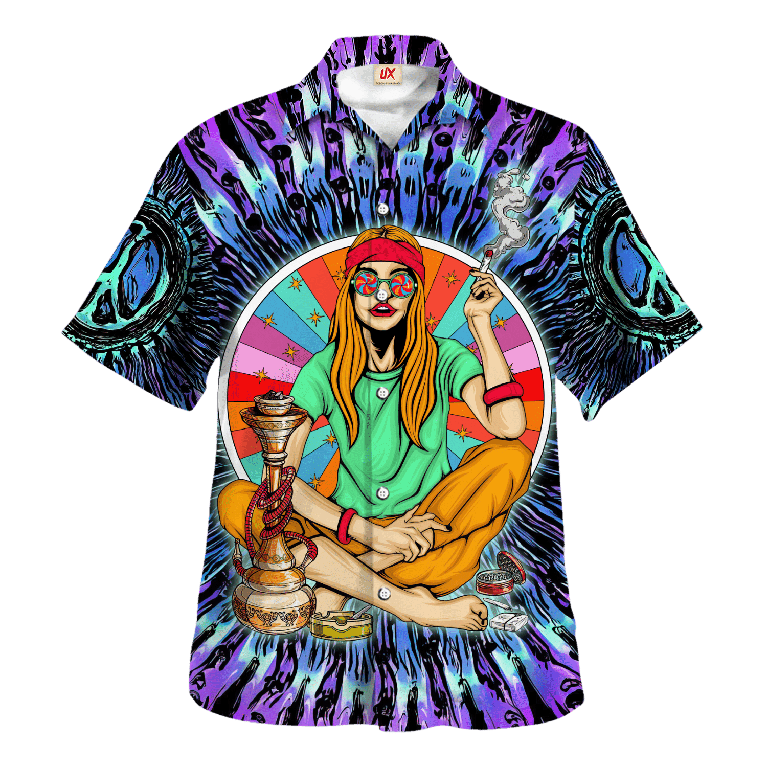 Hippie Hawaiian Shirt Psychedelic Festival Beach Style HBL-HP-33