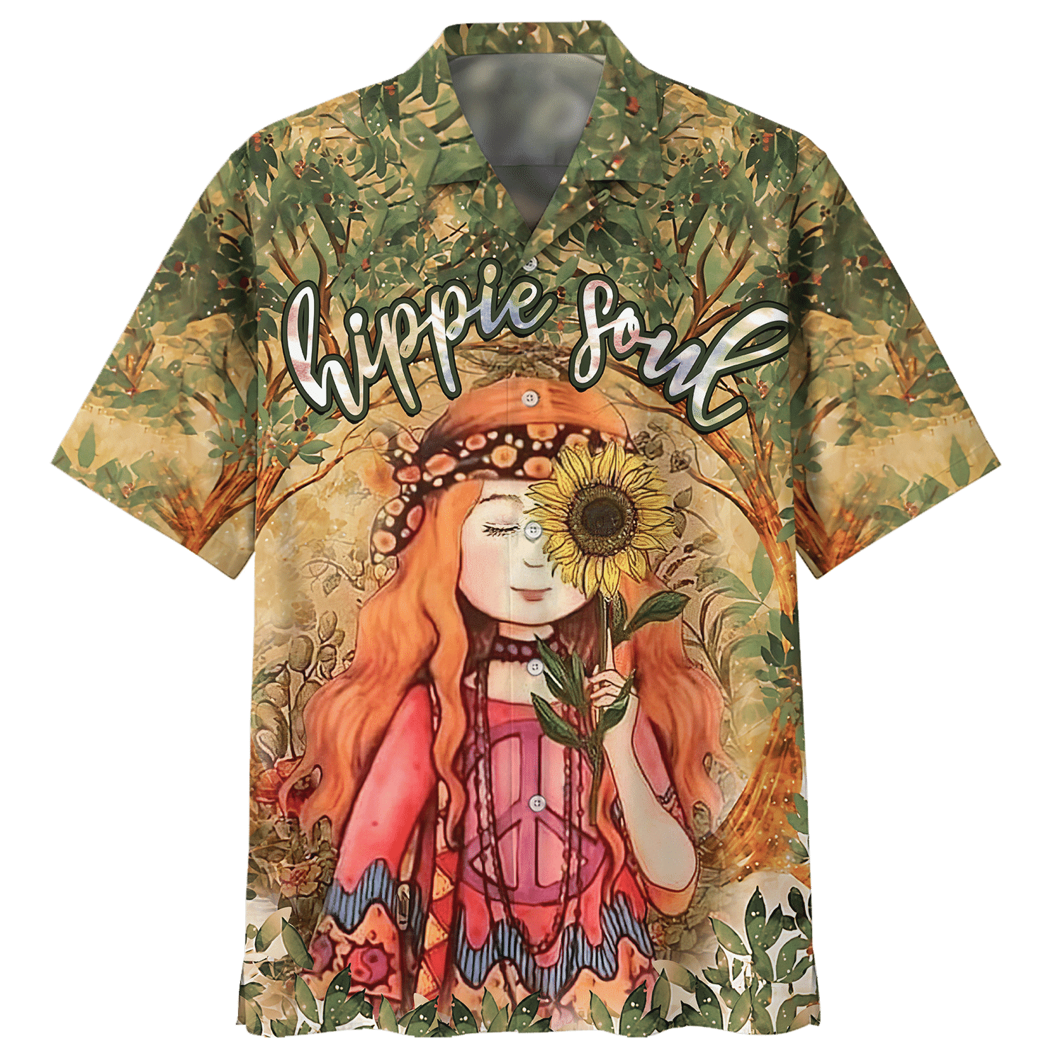 Hippie Hawaiian Shirt Retro Peace Love Festival Style DBA-1503-HP-03