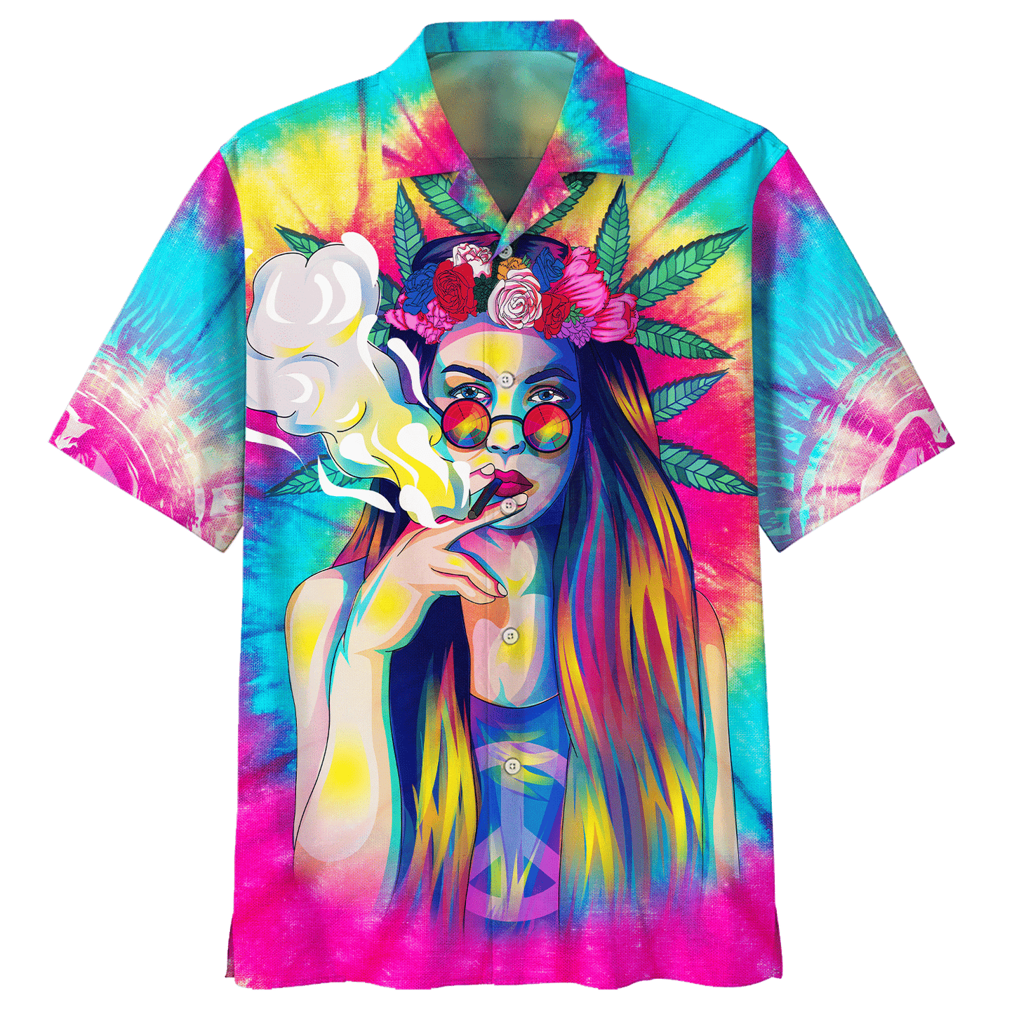 Hippie Hawaiian Shirt Retro Psychedelic Beach Style HBL-HP-16