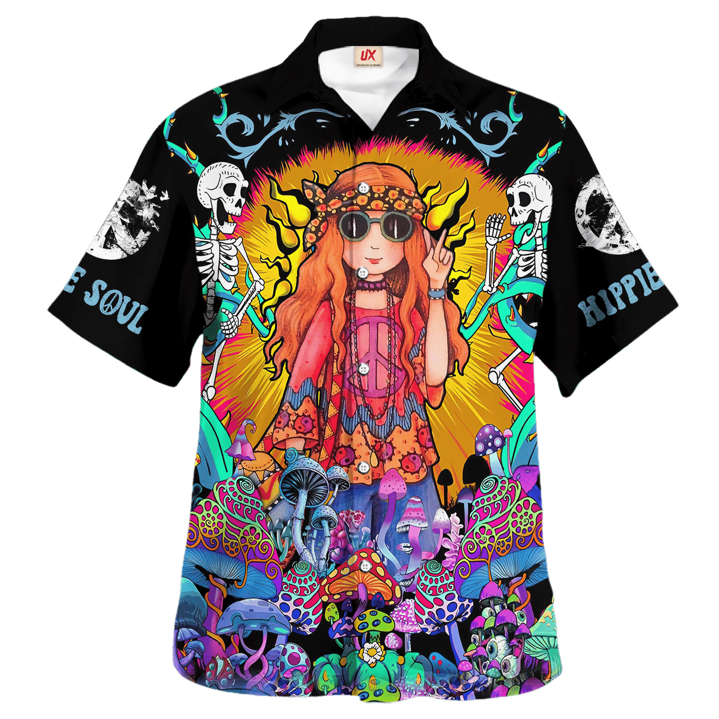 Hippie Hawaiian Shirt Groovy Peace Love Beach Style NV-HP-25