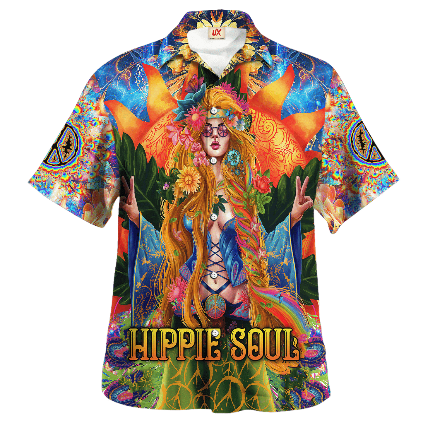 Hippie Hawaiian Shirt Vintage Peace Love Beach Style NV-HP-37