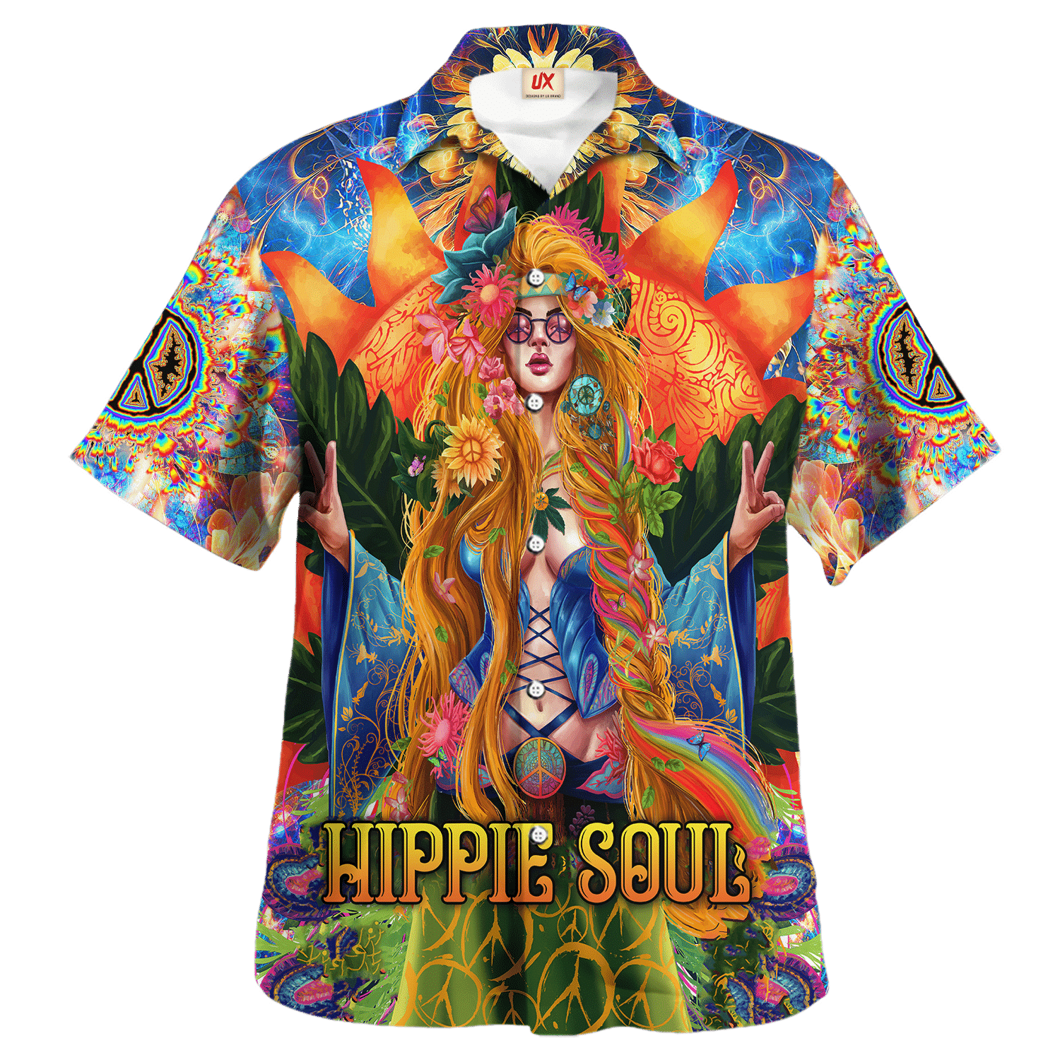 Hippie Hawaiian Shirt Vintage Peace Love Beach Style NV-HP-37