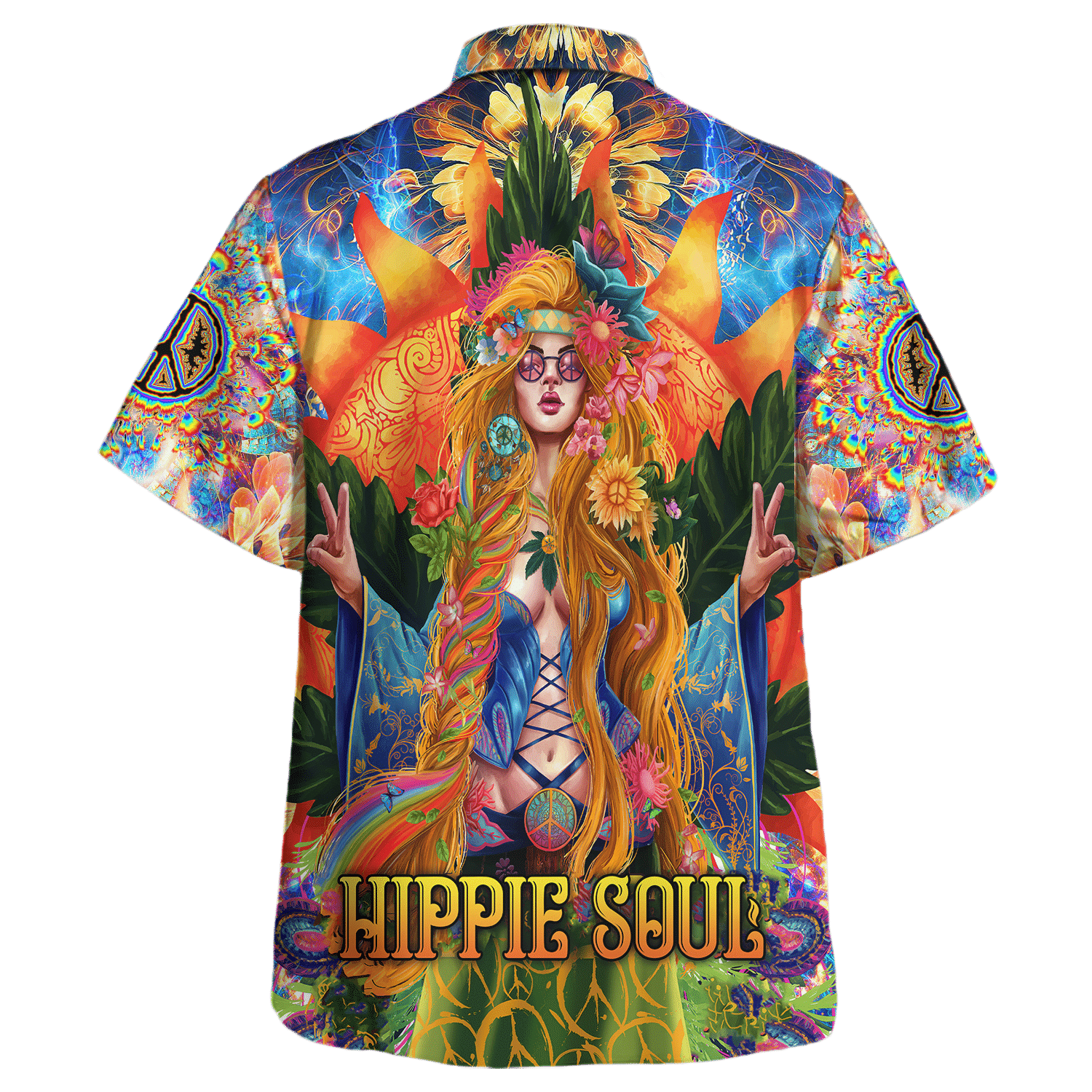 Hippie Hawaiian Shirt Vintage Peace Love Beach Style NV-HP-37