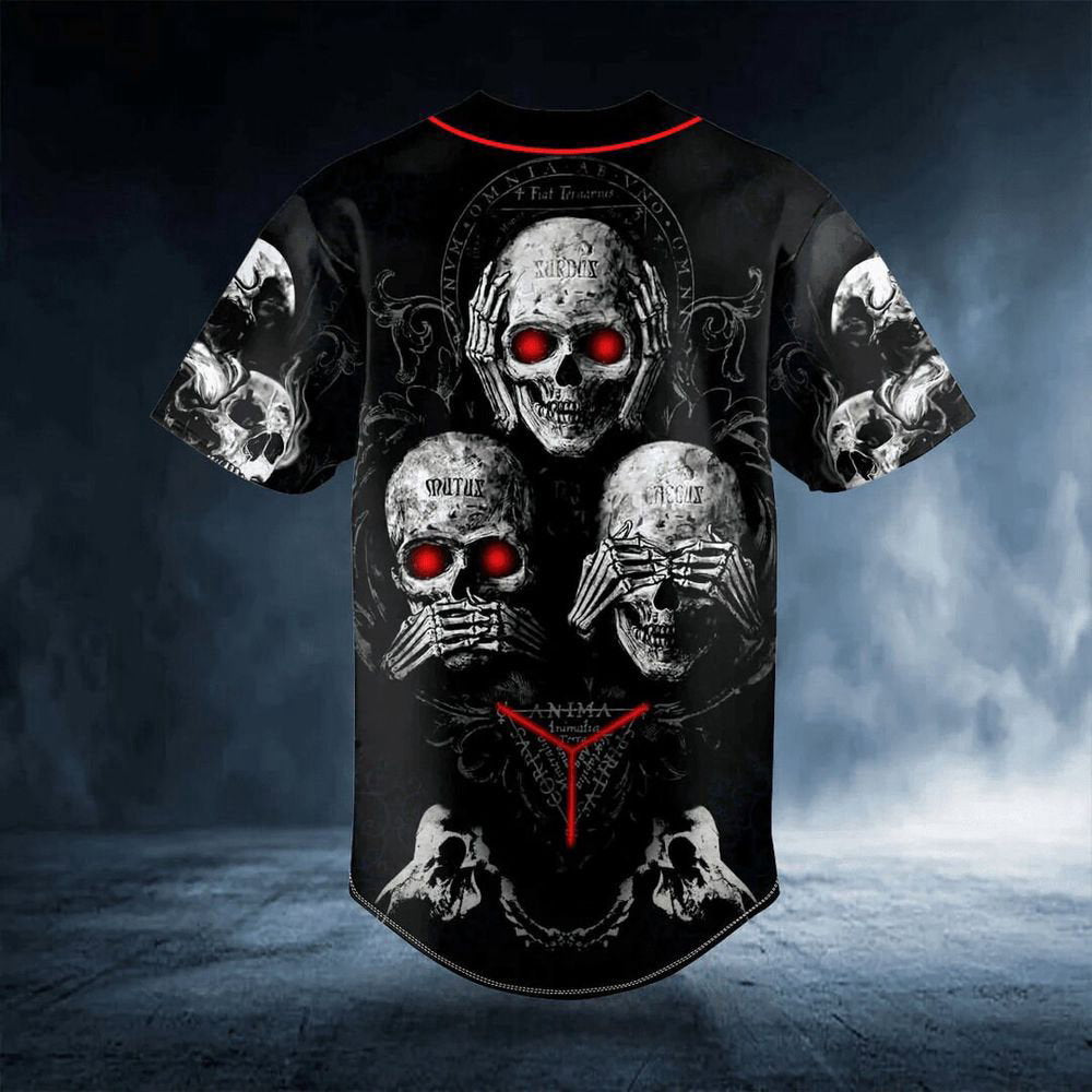 Hear See Speak No Evil Skull Baseball JerseyMen's Baseball Jersey Gift For Skull Lover - lylyprint.com