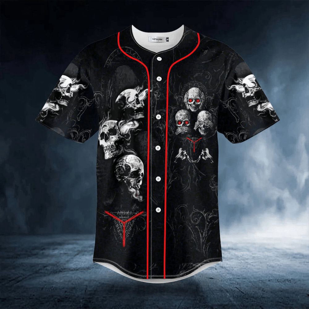 Hear See Speak No Evil Skull Baseball JerseyMen's Baseball Jersey Gift For Skull Lover - lylyprint.com