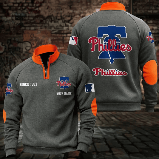 Philadelphia Phillies Half Zip Long Sleeve Casual Sweatshirt
