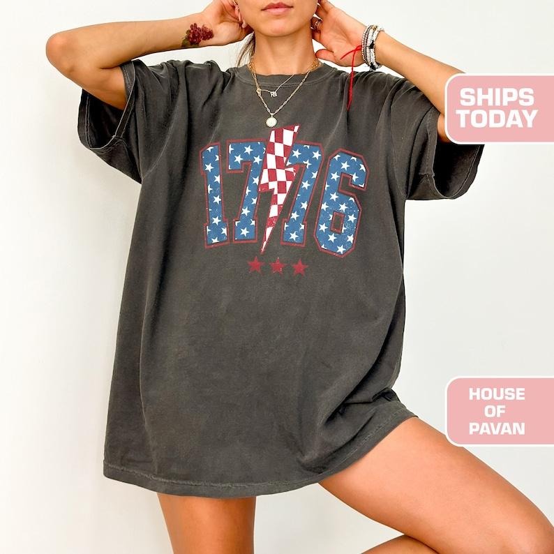 1776 Lighting, 4th of July Shirt, USA shirt, Summer Shirt, Red White and Blue, America, Womens Fourth of July, Patriotic...