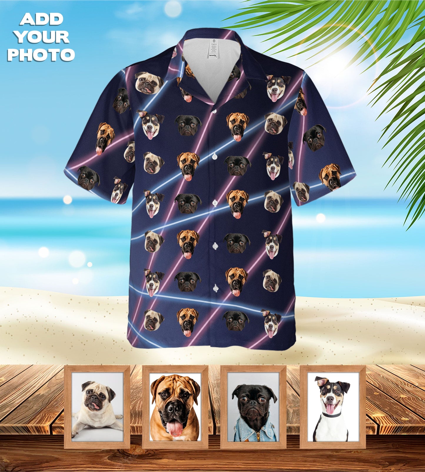 Custom Hawaiian Shirt (1980's Lazer Portrait: 1-4 Pets)