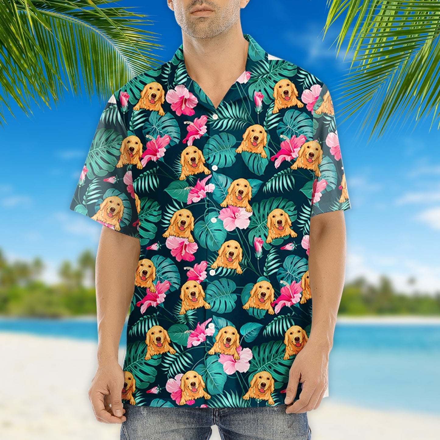 Tropical Dog Pattern - Personalized Custom Hawaiian Shirt