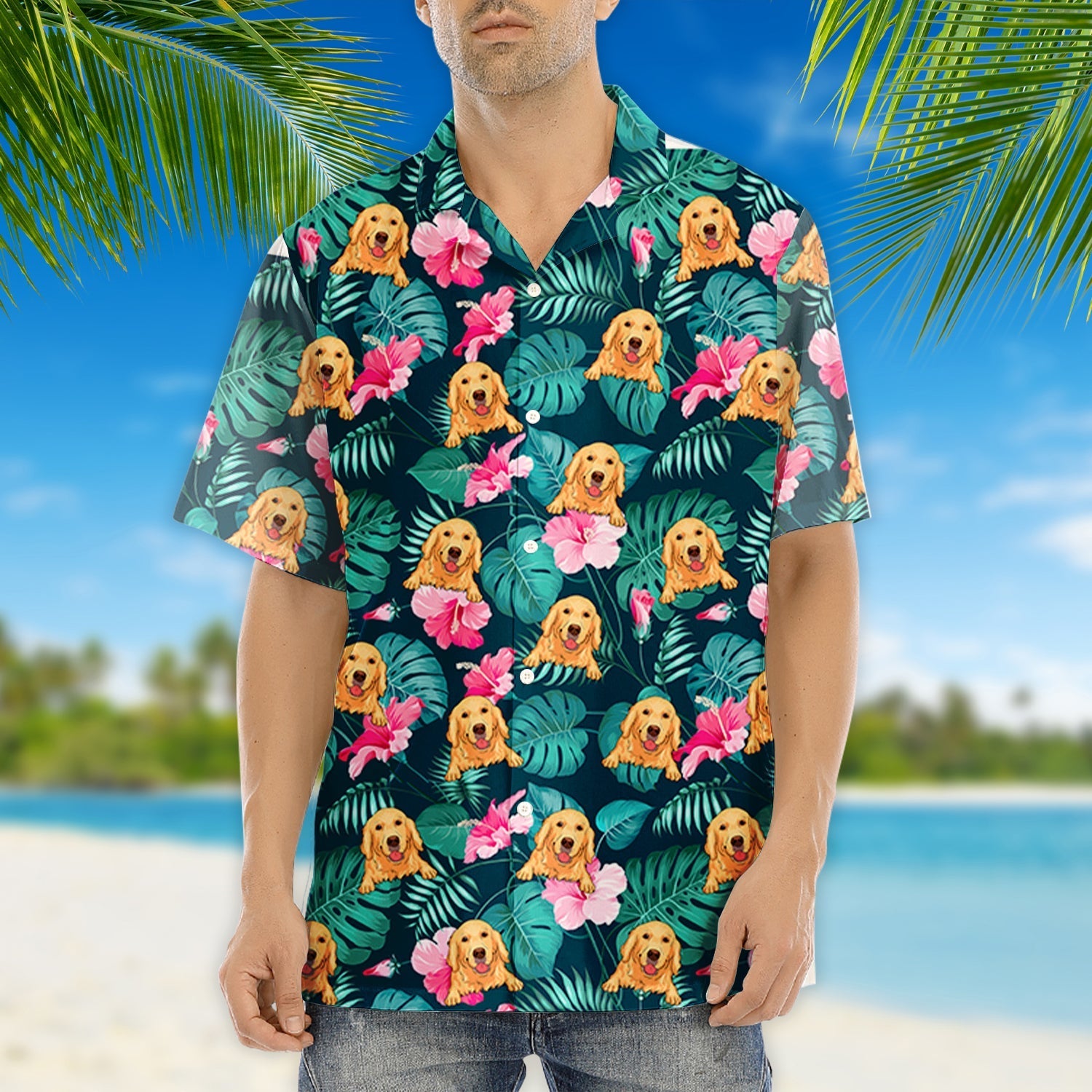 Tropical Dog Pattern - Personalized Custom Hawaiian Shirt