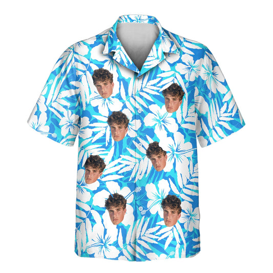 Blue Hibiscus Breeze | Aloha Custom Hawaiian Shirts with Faces or Logos