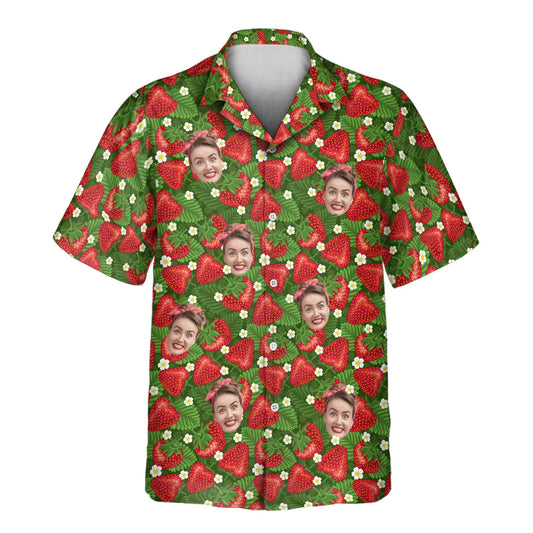 Juicy Strawberry Tropics | Aloha Custom Hawaiian Shirts with Faces or Logos
