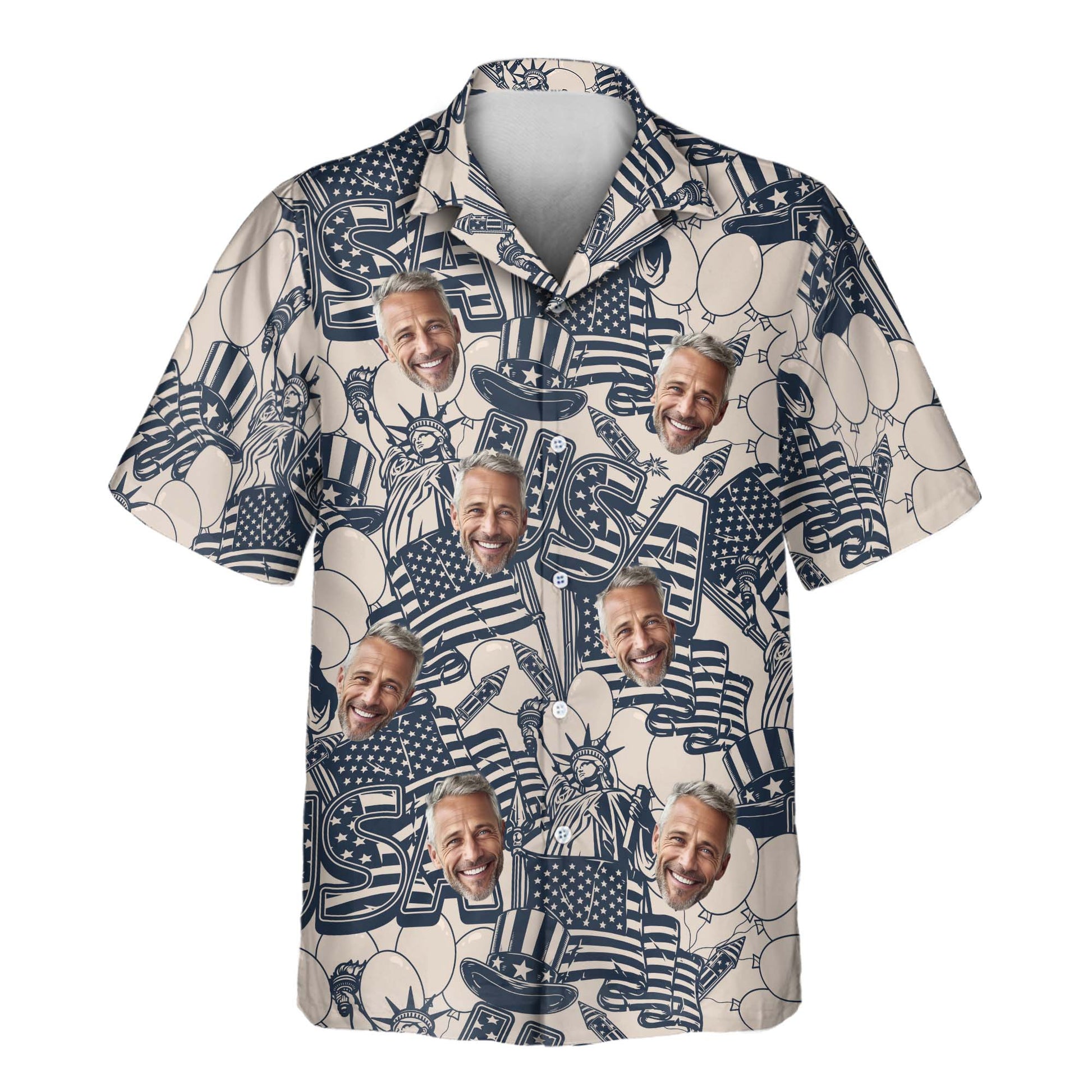 Navy & Ivory Patriot | Aloha Custom Hawaiian Shirts with Faces or Logos